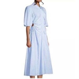 Bardot Blue White Striped Nautical Button Up Cut Out Side Midi Shirt Dress 4